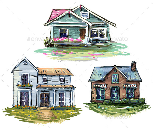 GraphicRiver Set of Private Houses Hand Drawn 9234523 GraphicRiver Set of Private Houses Hand Drawn 9234523
