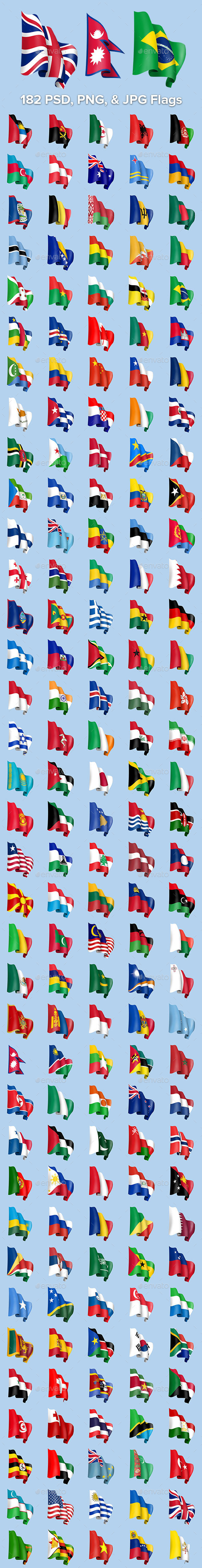 182 Waving Country Flags 182 Waving Country Flags