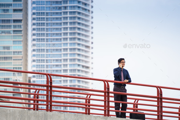 Portrait confident chinese asian office worker phone (Misc) Photo Download