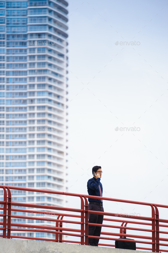 Portrait confident chinese asian office worker phone (Misc) Photo Download