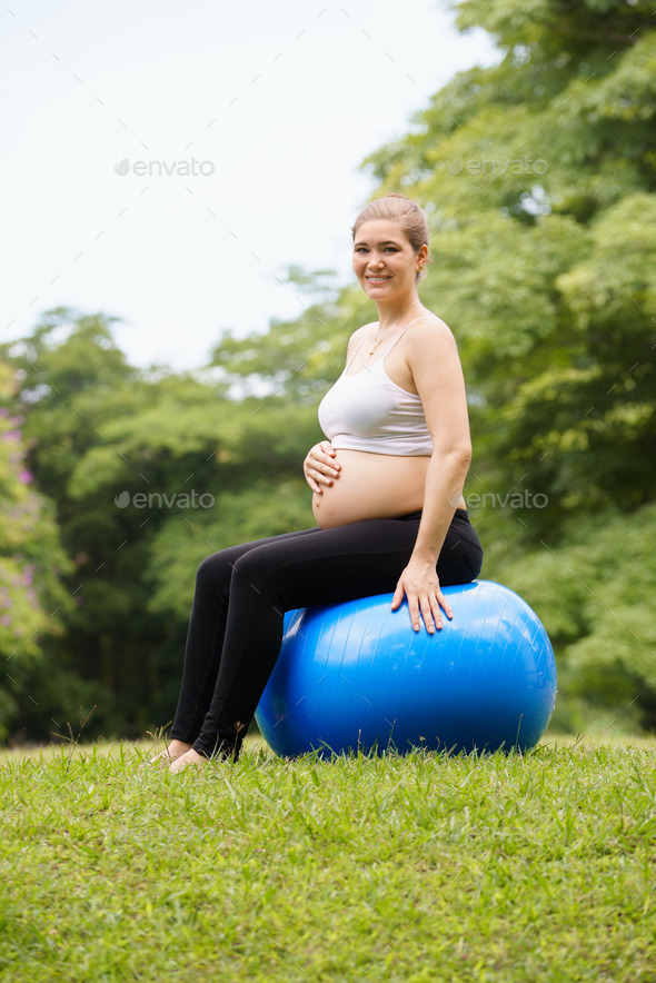 pregnant woman belly swiss fit ball workout park (Misc) Photo Download