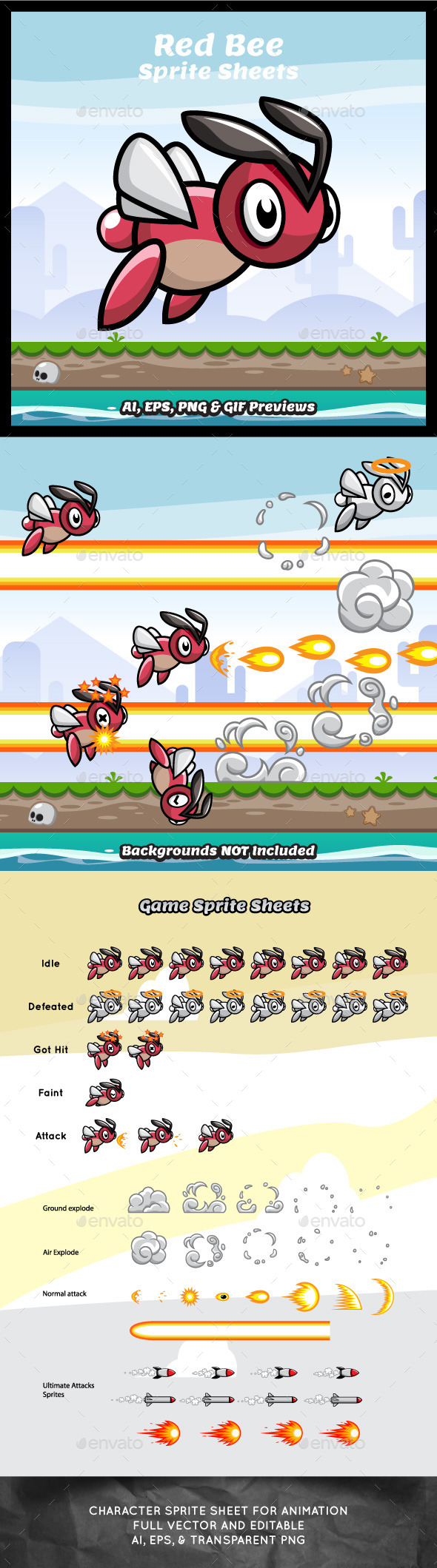 GraphicRiver Red Bee Game Character Sprite Sheets 9249804 GraphicRiver Red Bee Game Character Sprite Sheets 9249804