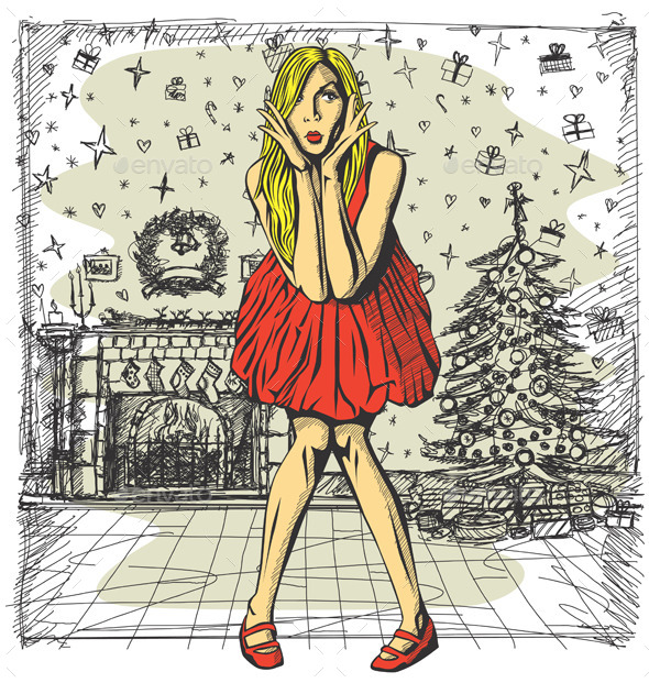 GraphicRiver Surprised Blonde in Red Dress 9253597 GraphicRiver Surprised Blonde in Red Dress 9253597