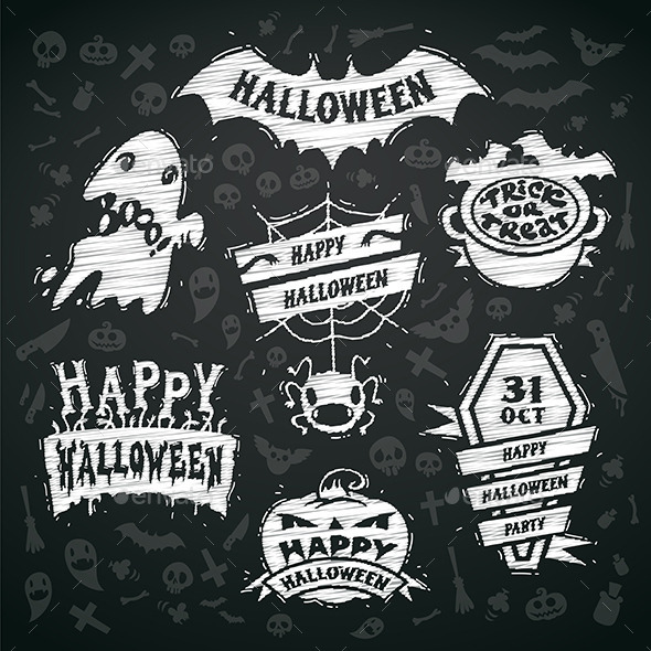 GraphicRiver Chalk Halloween Labels 9235338 GraphicRiver Chalk Halloween Labels 9235338