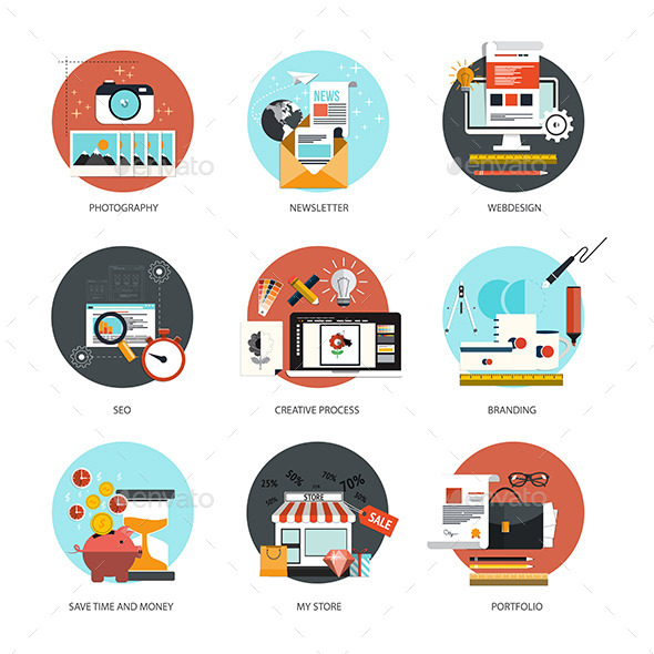 GraphicRiver Set of Flat and Colorful Concepts Icons 9256681 GraphicRiver Set of Flat and Colorful Concepts Icons 9256681