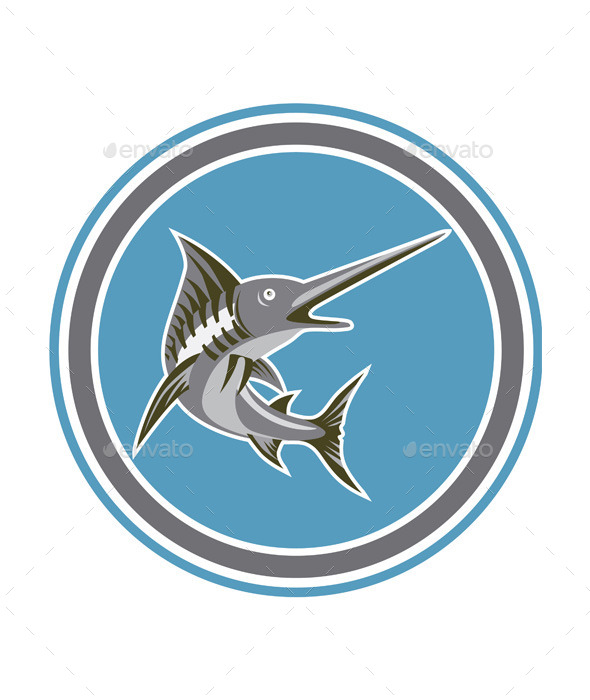 GraphicRiver Blue Marlin Fish Jumping Circle Retro 9256827 GraphicRiver Blue Marlin Fish Jumping Circle Retro 9256827