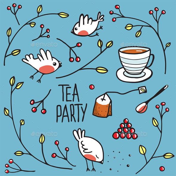 GraphicRiver Garden Tea Party with Birds Twigs and Berries 9257341 GraphicRiver Garden Tea Party with Birds Twigs and Berries 9257341