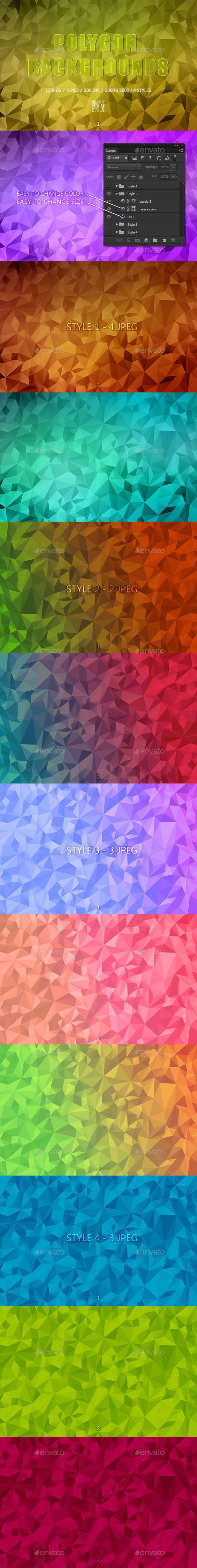 12 Polygon Backgrounds - 4 Styles