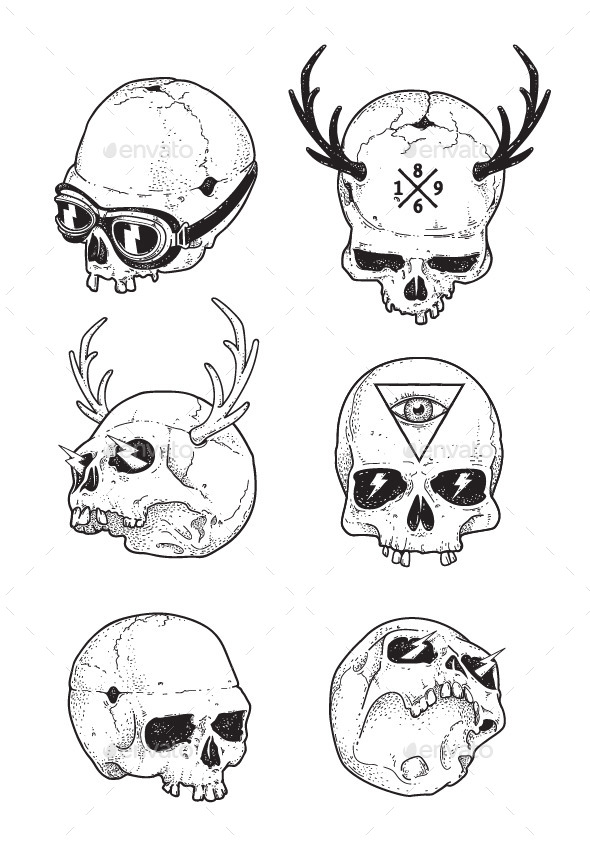 GraphicRiver Hipster Skulls Set 9258156 GraphicRiver Hipster Skulls Set 9258156