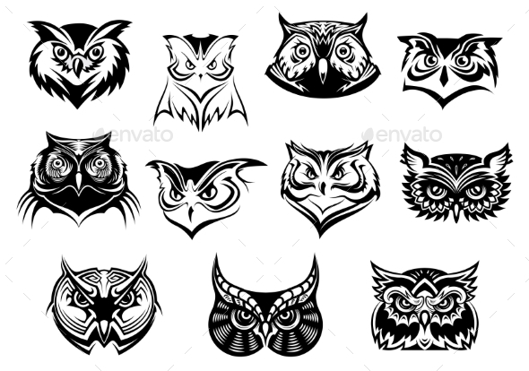 Set of Owl Heads Set of Owl Heads