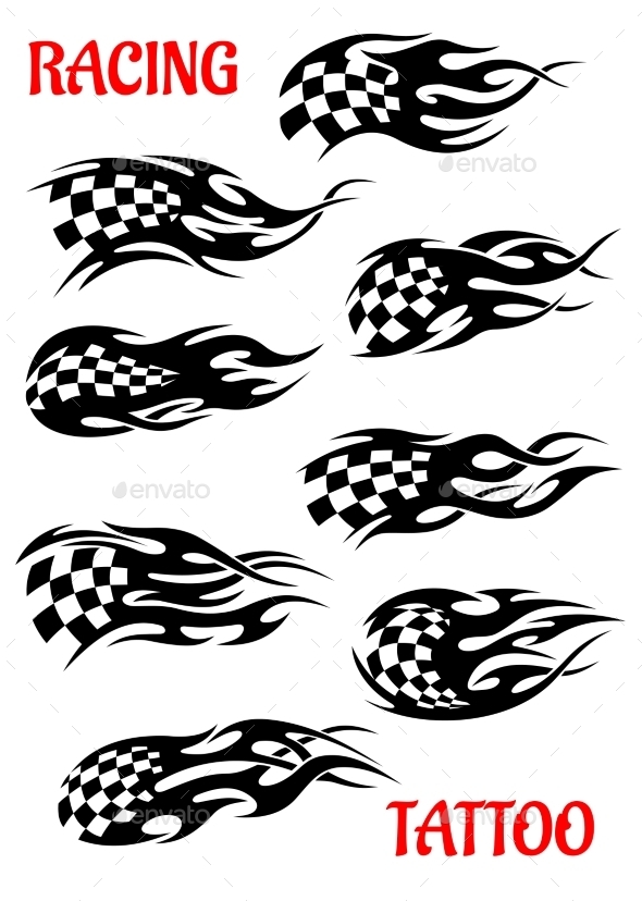 Set of Motor Racing Vector Tattoos Set of Motor Racing Vector Tattoos