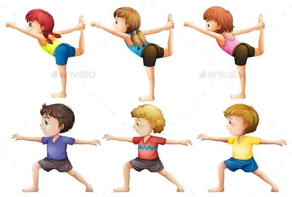 GraphicRiver Girls and Boys doing Yoga 9258841 GraphicRiver Girls and Boys doing Yoga 9258841