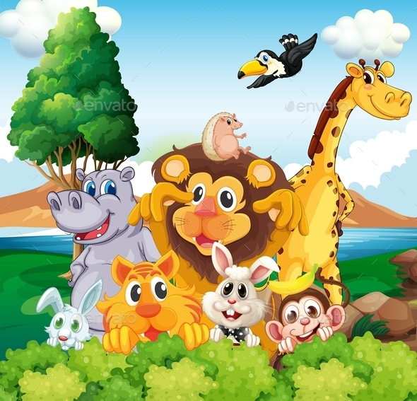 GraphicRiver Animals near River 9258898 GraphicRiver Animals near River 9258898