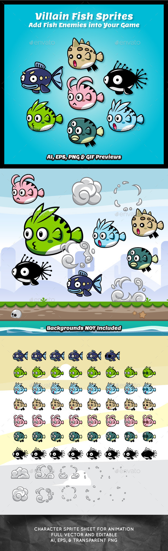 GraphicRiver 7 Villains Fish Sprite Sheets 9258963 GraphicRiver 7 Villains Fish Sprite Sheets 9258963