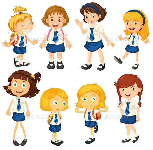 Eight Schoolgirls in their Uniforms (People)