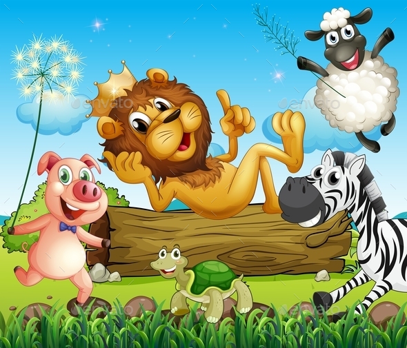 King Lion surrounded by Animals (Animals)