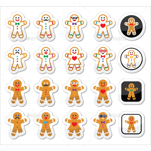 Gingerbread Man Christmas Icons Set (Christmas)