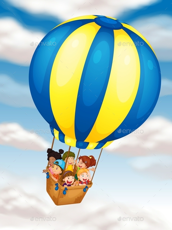 GraphicRiver Kids Flying in Hot Air Balloon 9259734 GraphicRiver Kids Flying in Hot Air Balloon 9259734