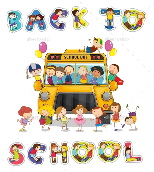 GraphicRiver School Bus and English Word Back to School 9259748 GraphicRiver School Bus and English Word Back to School 9259748