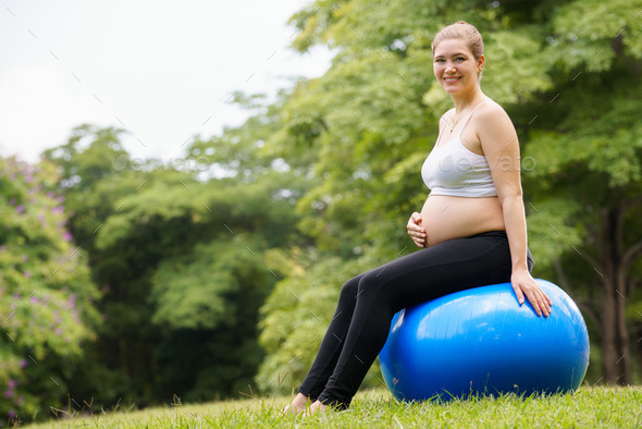 pregnant woman belly swiss fit ball workout park (Misc) Photo Download