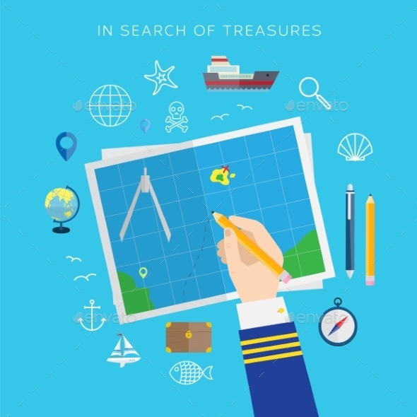 GraphicRiver Travel for sea treasures flat style 9262506 GraphicRiver Travel for sea treasures flat style 9262506
