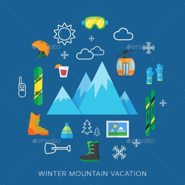 GraphicRiver Winter vacation flat vector icon set 9262545 GraphicRiver Winter vacation flat vector icon set 9262545