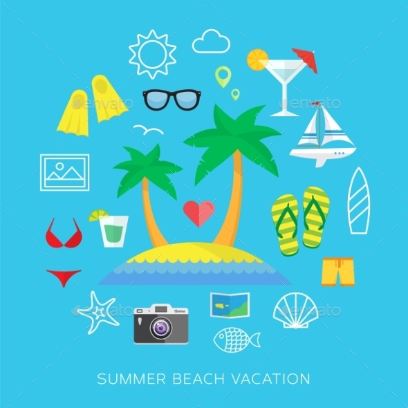GraphicRiver Summer vacation flat vector icon set 9262552 GraphicRiver Summer vacation flat vector icon set 9262552