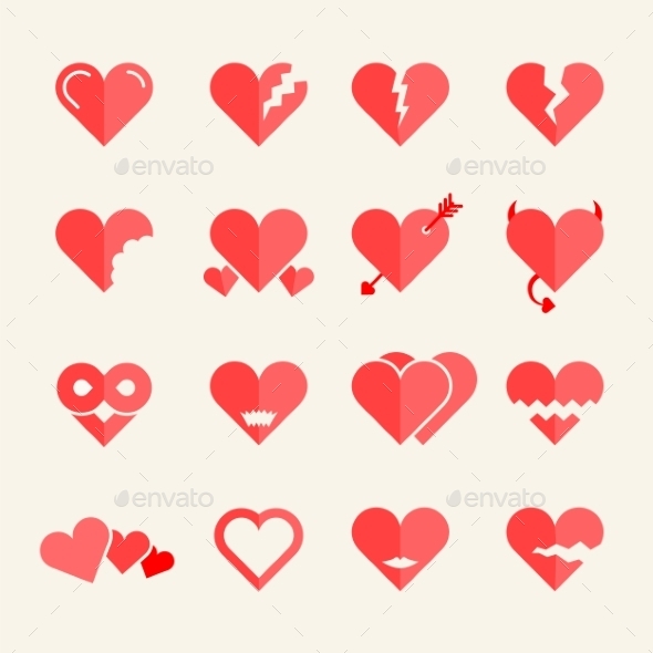GraphicRiver Flat vector hearts set 9262603 GraphicRiver Flat vector hearts set 9262603