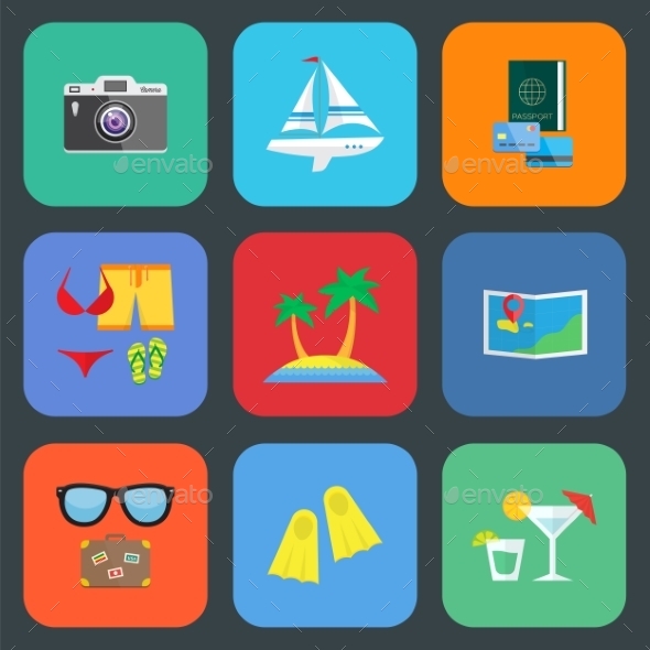 GraphicRiver Flat Travel or Vacation Icon Set 9262604 GraphicRiver Flat Travel or Vacation Icon Set 9262604