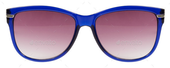 Sunglasses blue frame and red color lens isolated against a clea (Misc) Photo Download