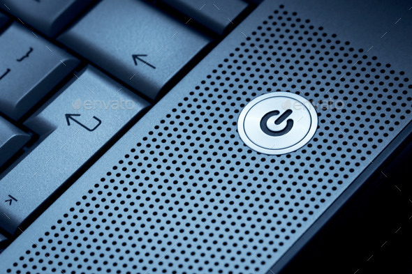 Closeup of silver blue computer laptop selective focus on standb (Misc) Photo Download