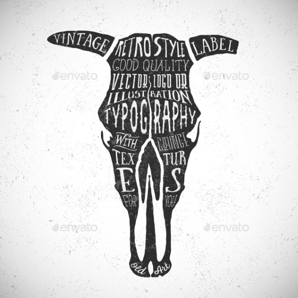 Vintage Typography Vector Cow Skull Illustration
