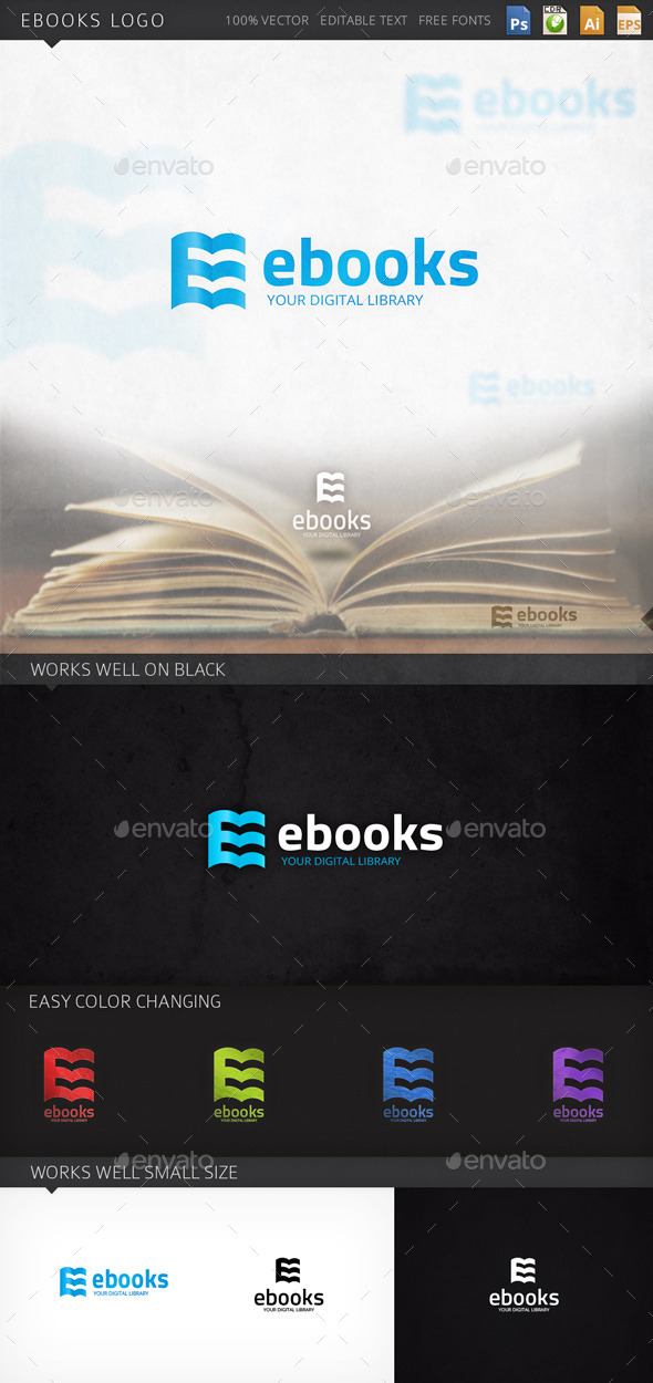 Ebooks Letter E Books Logo Template