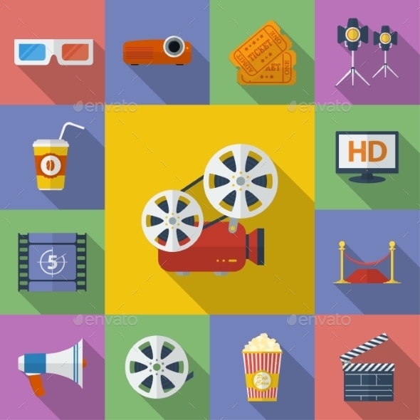 GraphicRiver Set of Cinema Movie Icons Flat Style 9267256 GraphicRiver Set of Cinema Movie Icons Flat Style 9267256