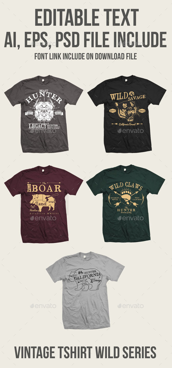 GraphicRiver 5 Vintage Wild Tshirt 9268665 GraphicRiver 5 Vintage Wild Tshirt 9268665