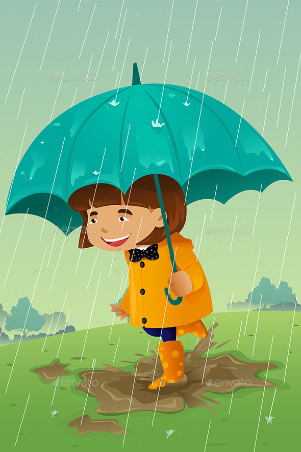 GraphicRiver Girl with Umbrella and Raincoat Playing in the Mud 9270291 GraphicRiver Girl with Umbrella and Raincoat Playing in the Mud 9270291