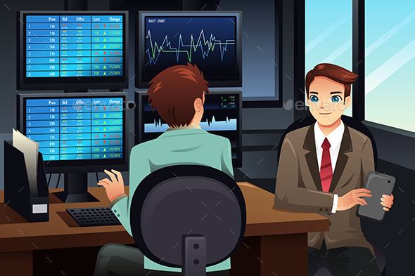 GraphicRiver Stock Trader Looking at the Stock Market Monitors 9270435 GraphicRiver Stock Trader Looking at the Stock Market Monitors 9270435
