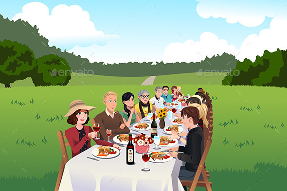 People Eating at a Farm Table People Eating at a Farm Table