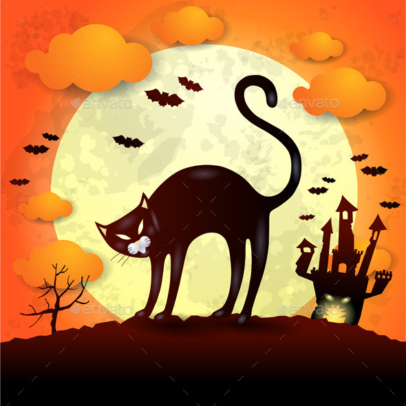Halloween Bakground with Black Cat Halloween Bakground with Black Cat