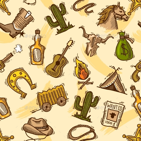 Cowboy Seamless Pattern Color (Miscellaneous)