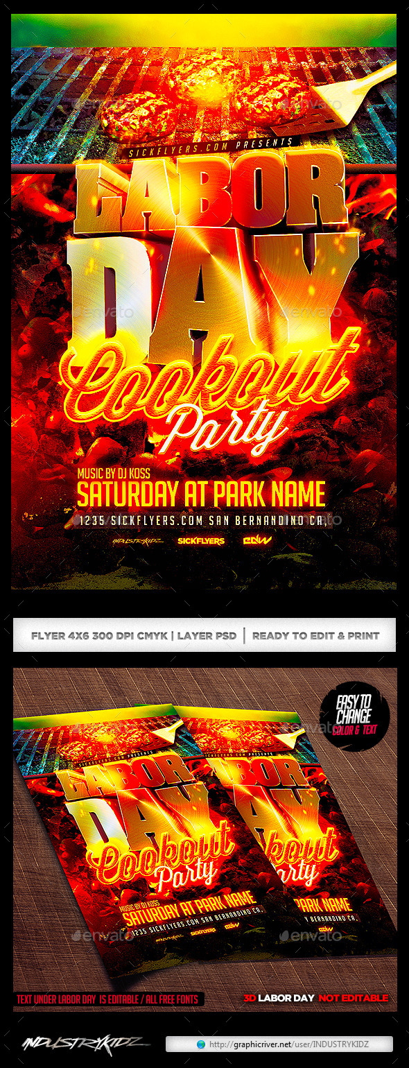 Labor Day Cookout Party Flyer Template - Holidays Events