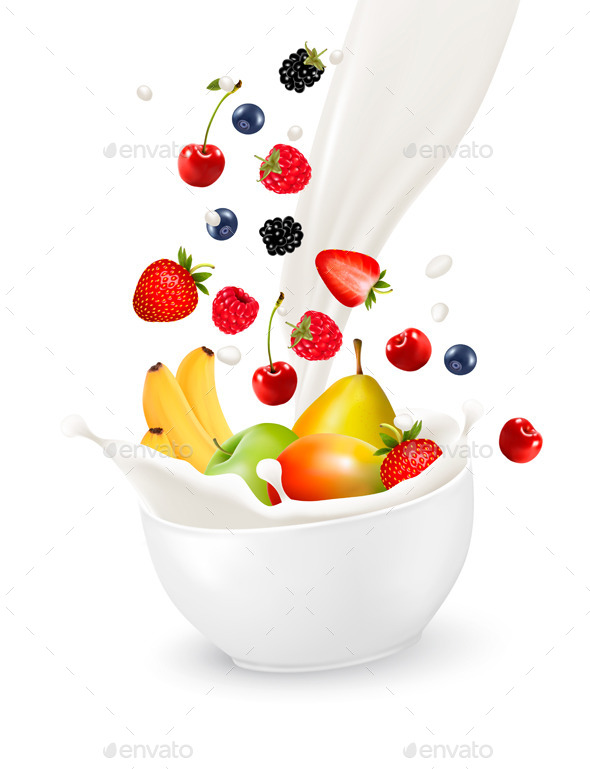 Bowl of Healthy Fruit and Splash of Milk