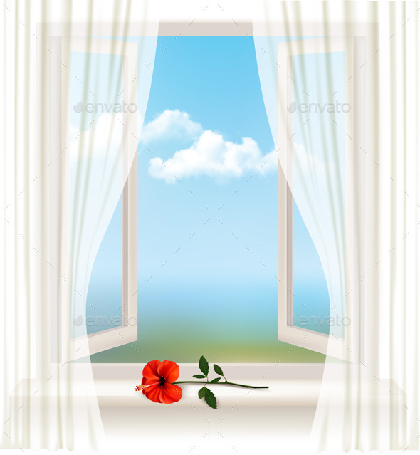 GraphicRiver Background with an Open Window and a Red Flower 9276775 GraphicRiver Background with an Open Window and a Red Flower 9276775