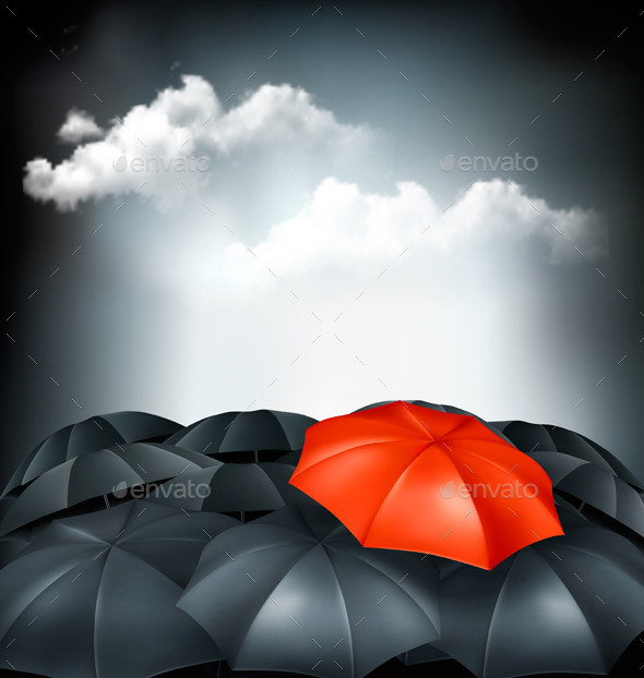 GraphicRiver One Red Umbrella in a Group of Grey Umbrellas 9276809 GraphicRiver One Red Umbrella in a Group of Grey Umbrellas 9276809