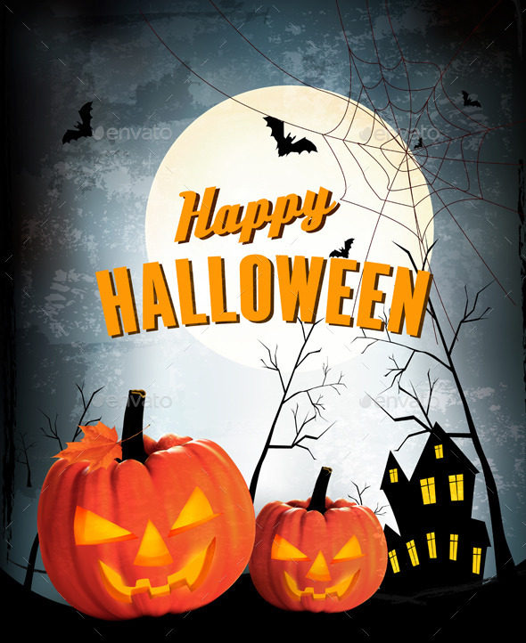 GraphicRiver Retro Halloween Night Background with Two Pumpkins 9276847 GraphicRiver Retro Halloween Night Background with Two Pumpkins 9276847