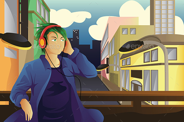 Man Listening to Music (People)