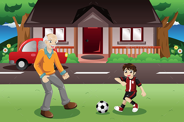 Grandpa and Grandson playing Soccer (Sports/Activity)