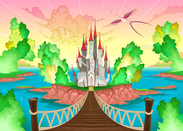 GraphicRiver Fantasy Landscape with Castle 9279035 GraphicRiver Fantasy Landscape with Castle 9279035