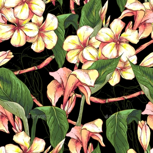 Tropical Seamless Pattern with Exotic Flowers Tropical Seamless Pattern with Exotic Flowers
