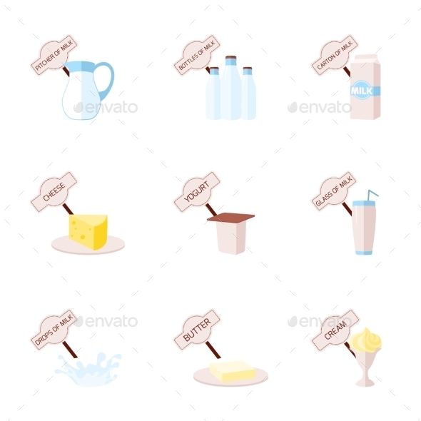 Milk Flat Icons Set (Food)